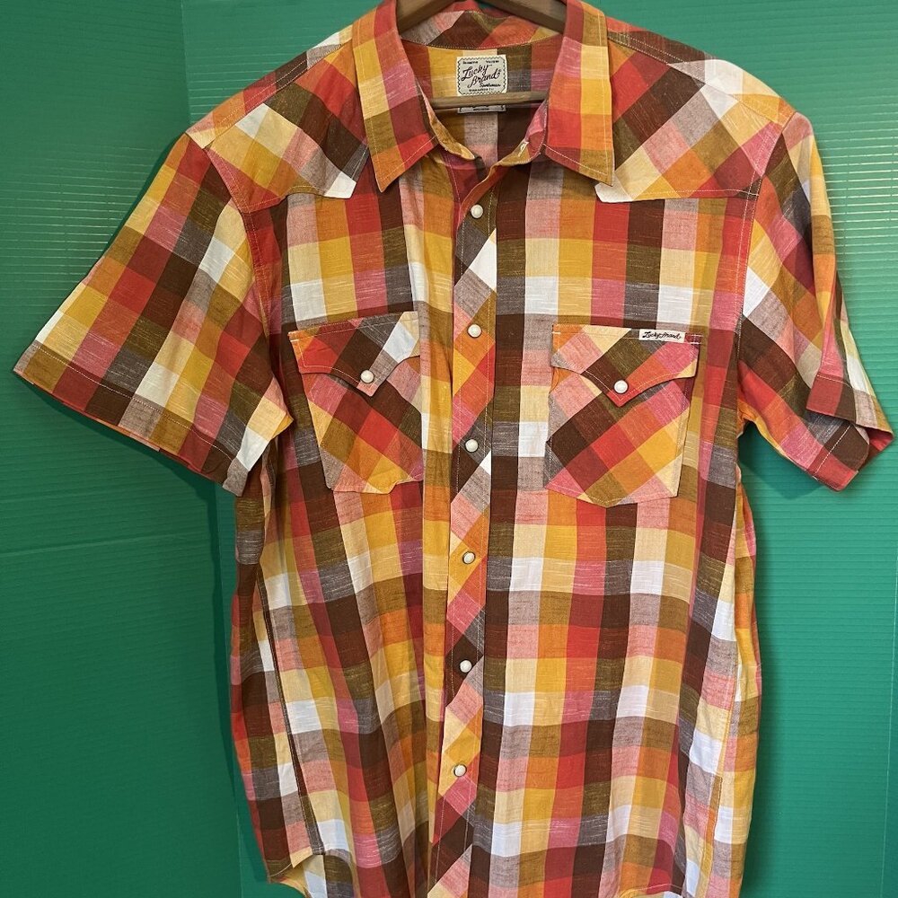 Lucky Brand Western Shirt – XL, Pearl Snaps, 100% Cotton, Made in India, Plaid C